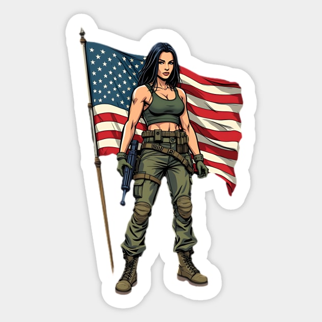 American Patriot Woman Sticker by animegirlnft
